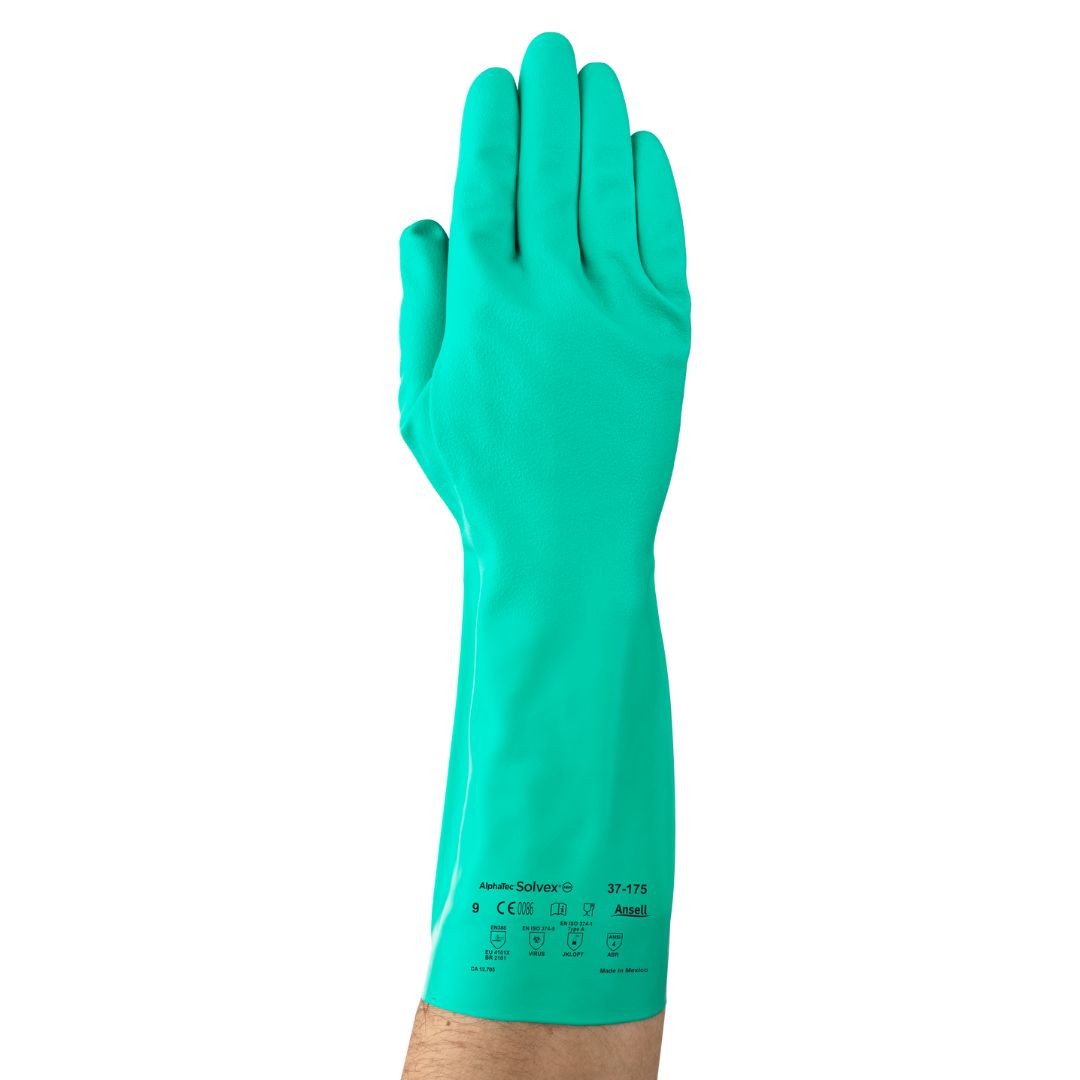 Ansell 37-175 13" Green Nitrile Flock Lined Gloves